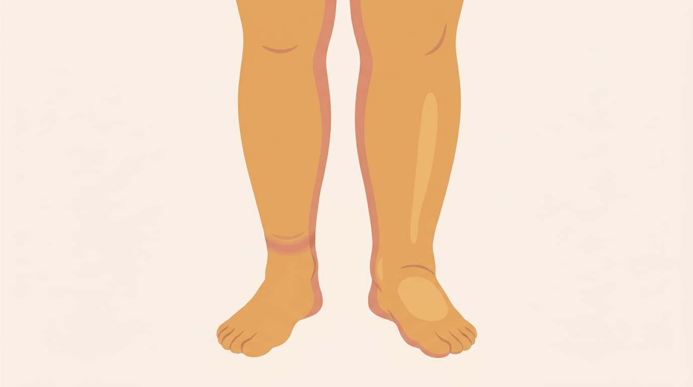Illustration of a seated woman's lower legs where one ankle and foot are visibly fuller than the other, with a soft sock mark.