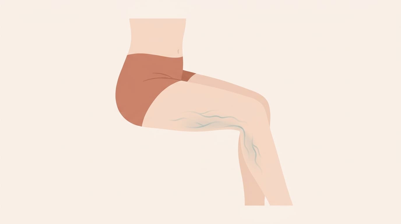 Illustration of a woman's side from waist to knee with soft veins visible high on the upper inner thigh.